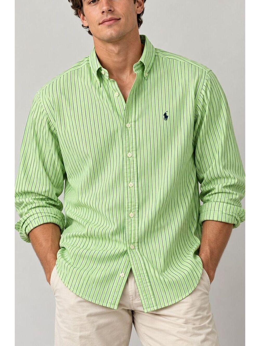 Polo Ralph Lauren Mens XXL Green Striped Classic Fit Button Down Shirt